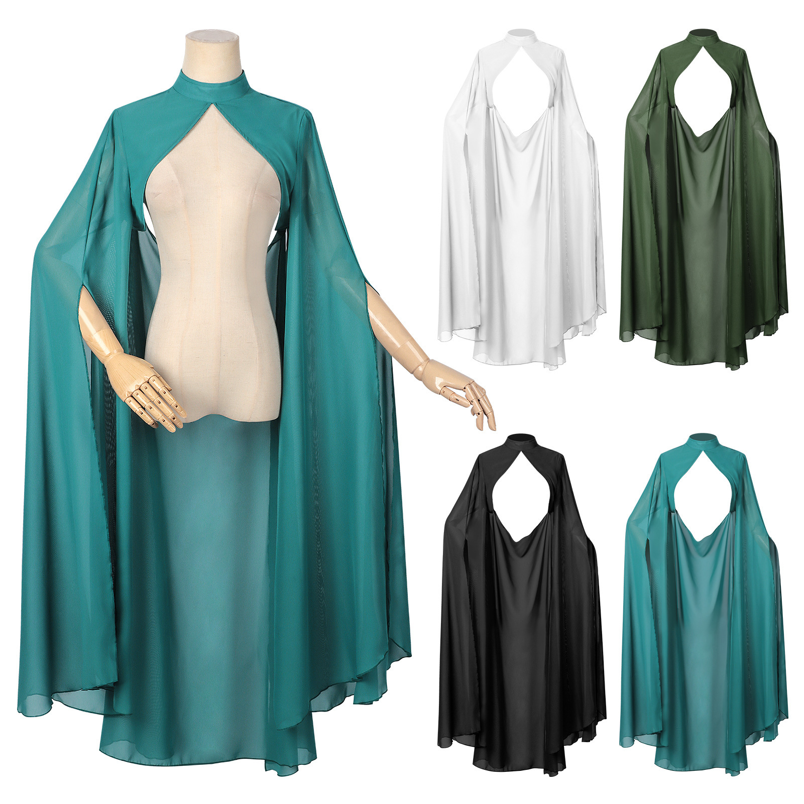 Ethnic Style Dresses - Ladies Green Chiffon Shawl Gothic Style