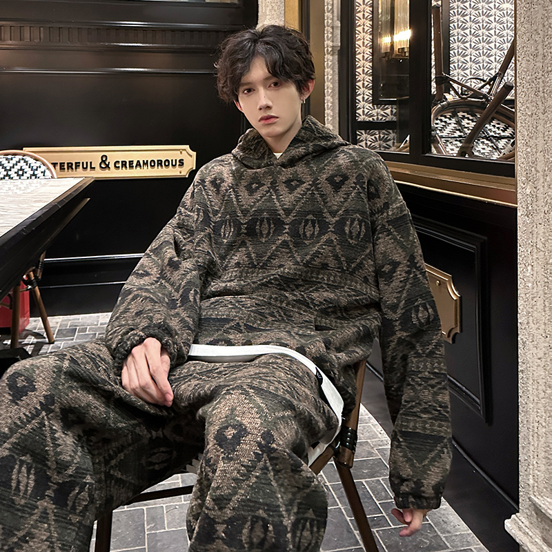 Ethnic Fashion Trends 2025 - Men's Ethnic Style Two-Piece Hoodie Set