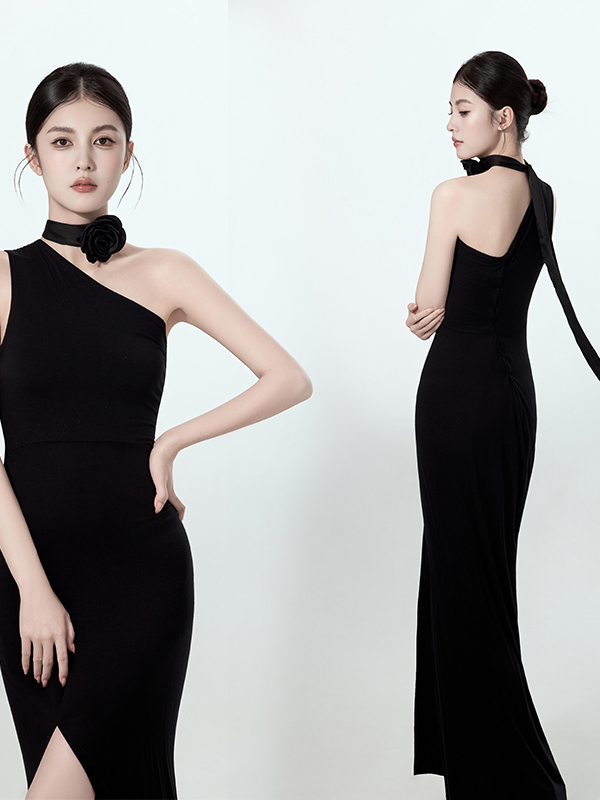 Ethnic Style Dresses - Black Slimming Waist Dress for Women