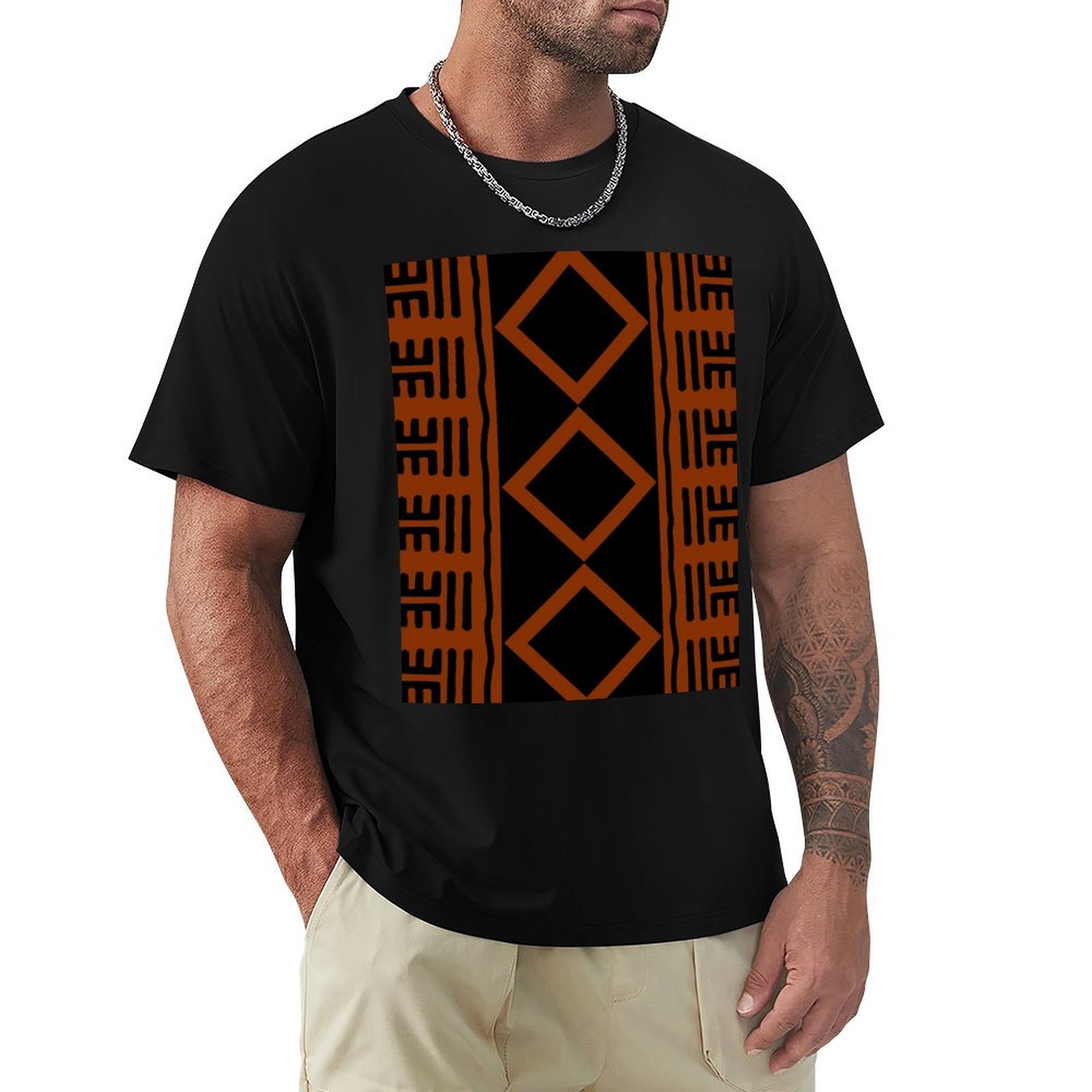 Mudcloth Print Top - Rust Colored African Mudcloth T-Shirt Running