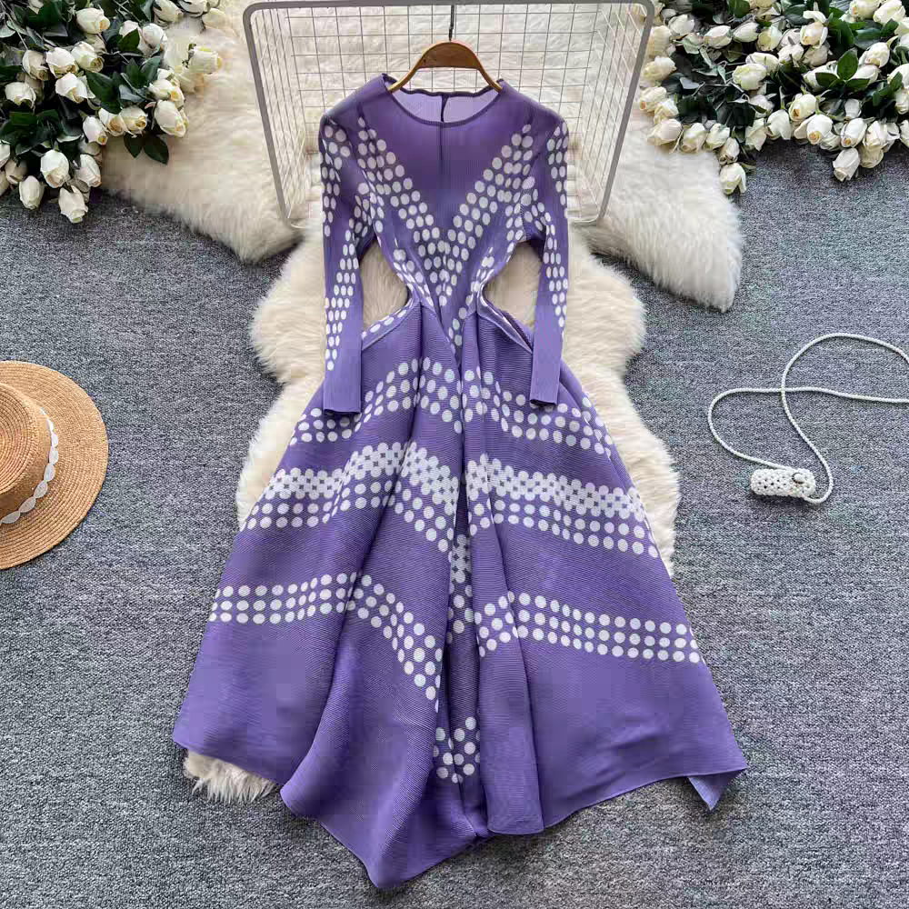 Elegant Polka Dot Pleated Dres - đánh giá và giá Ethnic Fashion Dress